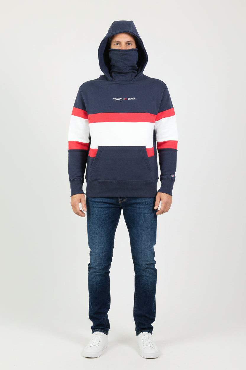 Tommy Hilfiger – Felpa con cappuccio Linear clr bloc fn – Cotone – Blu navy, rosso, bianco