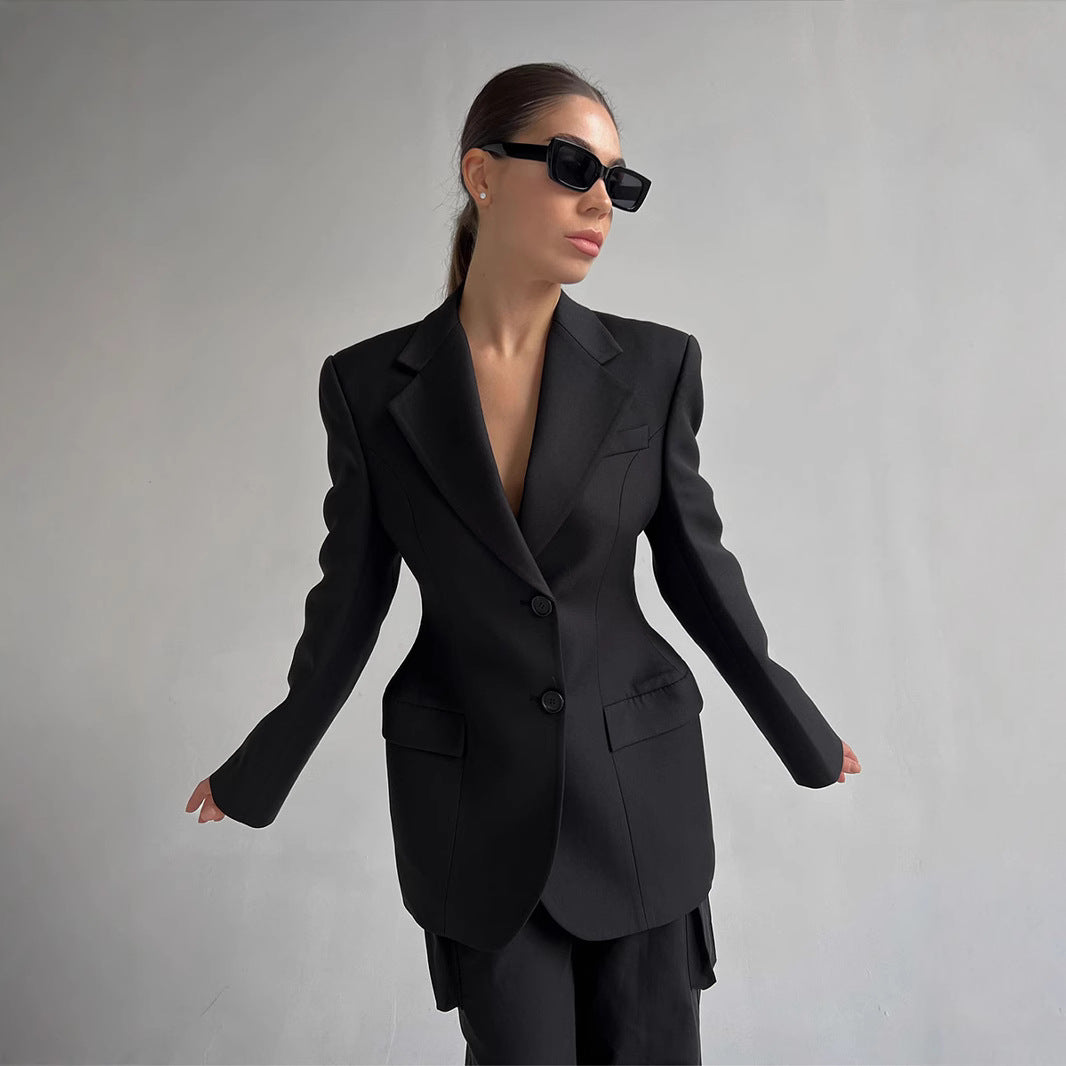 Blazer femme cintré col V à deux boutons, 4 coloris
