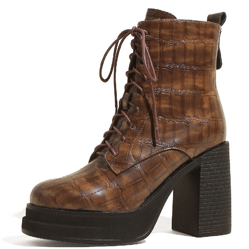 Bottines rétro cuir plateforme talon épais femme – photo 47 – Frippin'Dealz