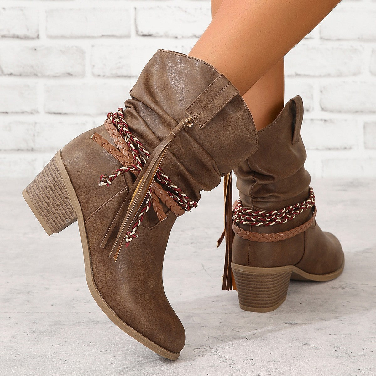 Bottes plissées à franges marron foncé – photo 6 – Frippin'Dealz