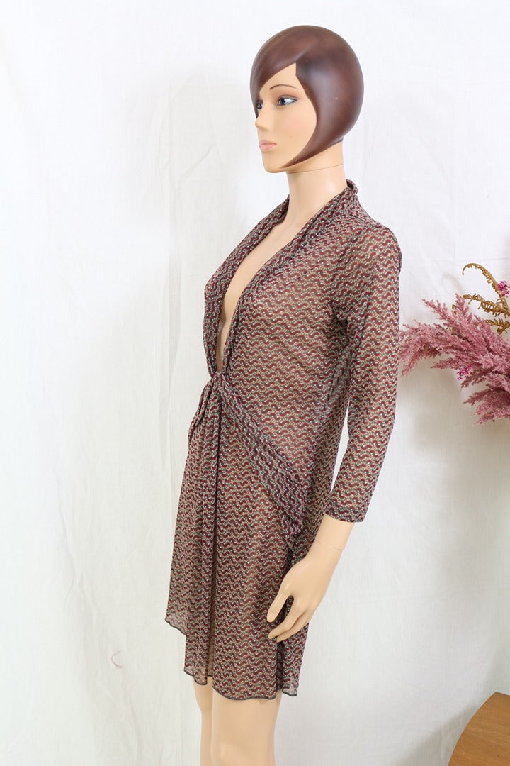 Robe sandwich transparente marron motif géométrique M 7