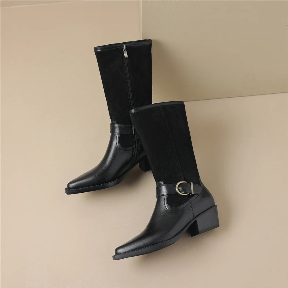 Bottes mi-mollet cuir bout pointu rétro femme – photo 5 – Frippin'Dealz