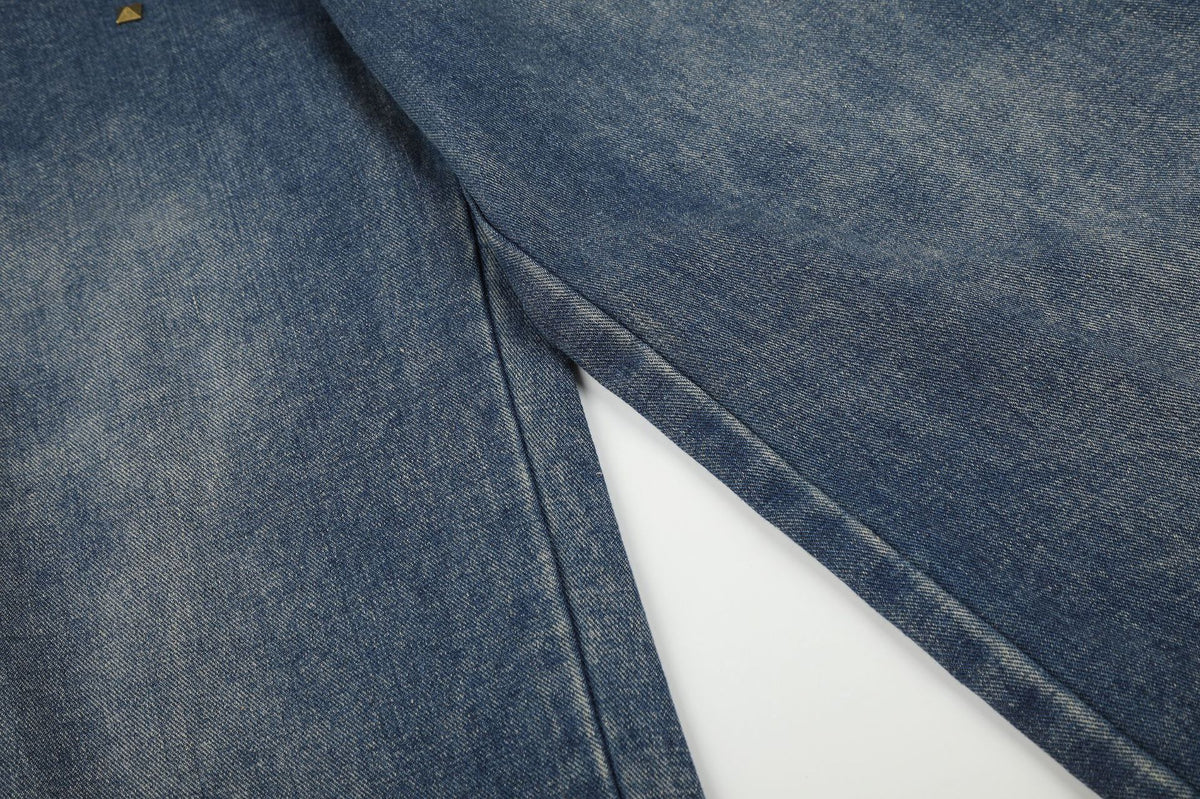 Jean large taille haute délavé effet usé pour femme, rivets et ourlets effilochés 19