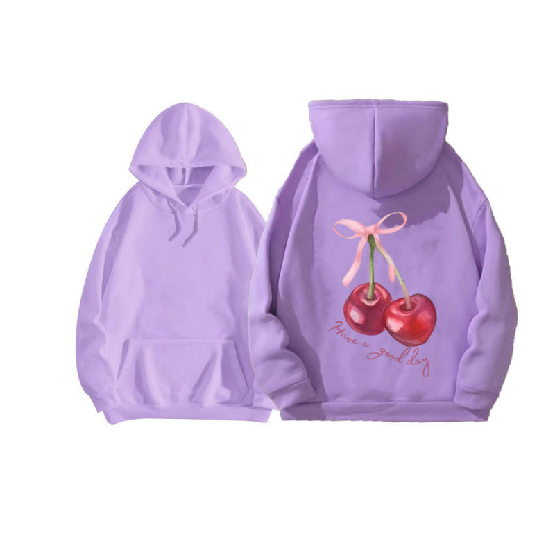 Sweat à capuche unisexe ample imprimé cerises 13