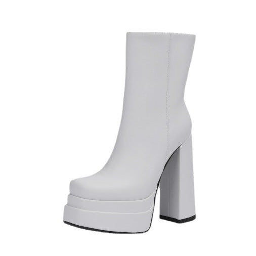 Bottines à bout carré et talon épais 14,5 cm, plateforme, zip latéral 5