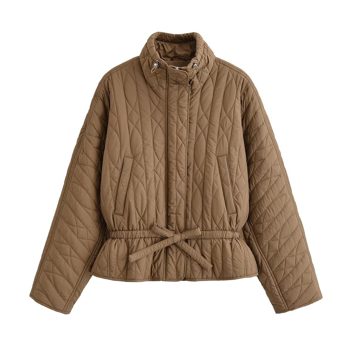 Veste courte matelassée col montant zippée ceinturée coupe ample femme – photo 8 – Frippin'Dealz