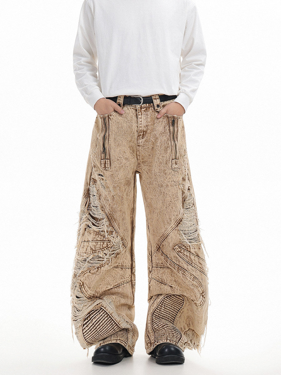 Pantalon en denim épais abricot à plis pour homme, coupe droite street 12