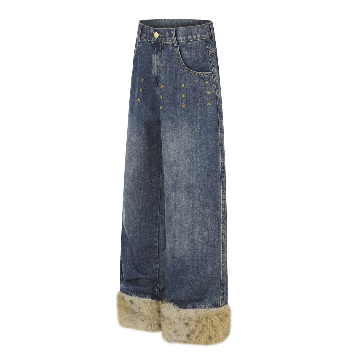 Jean large taille haute délavé effet usé pour femme, rivets et ourlets effilochés 6
