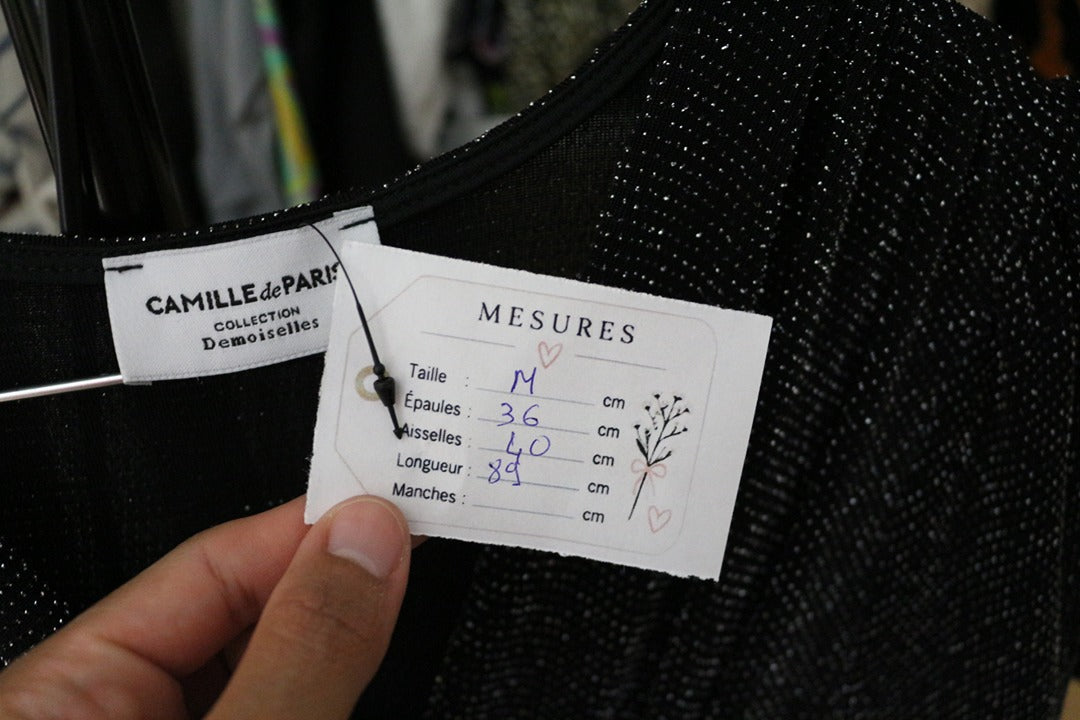 Robe portefeuille Camille de Paris noir pailleté chic M 6