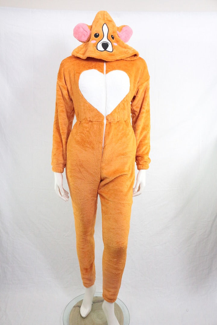 Combinaison pyjama corgi orange velours peluche Xs Y2k 4