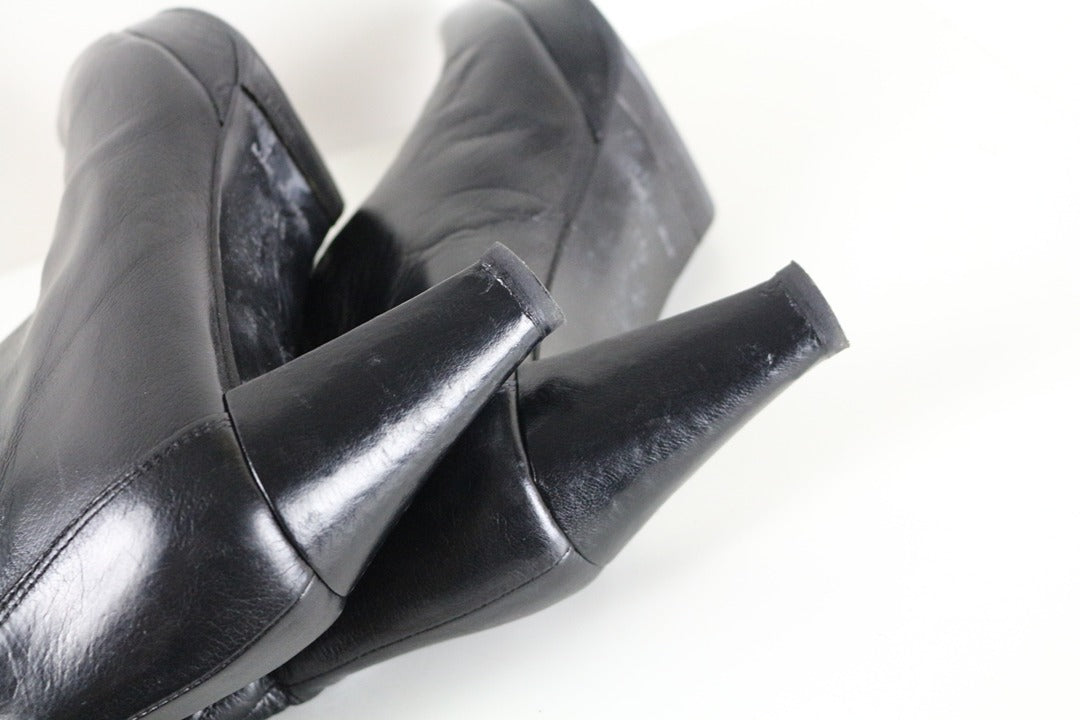 Bottes Hautes Cuir Noir Flavio Menorca 37 Vintage 90s 10