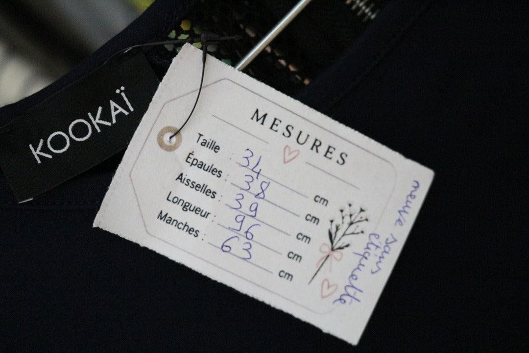 Robe droite Kookaï bleu marine manches ajourées mesh 34 9