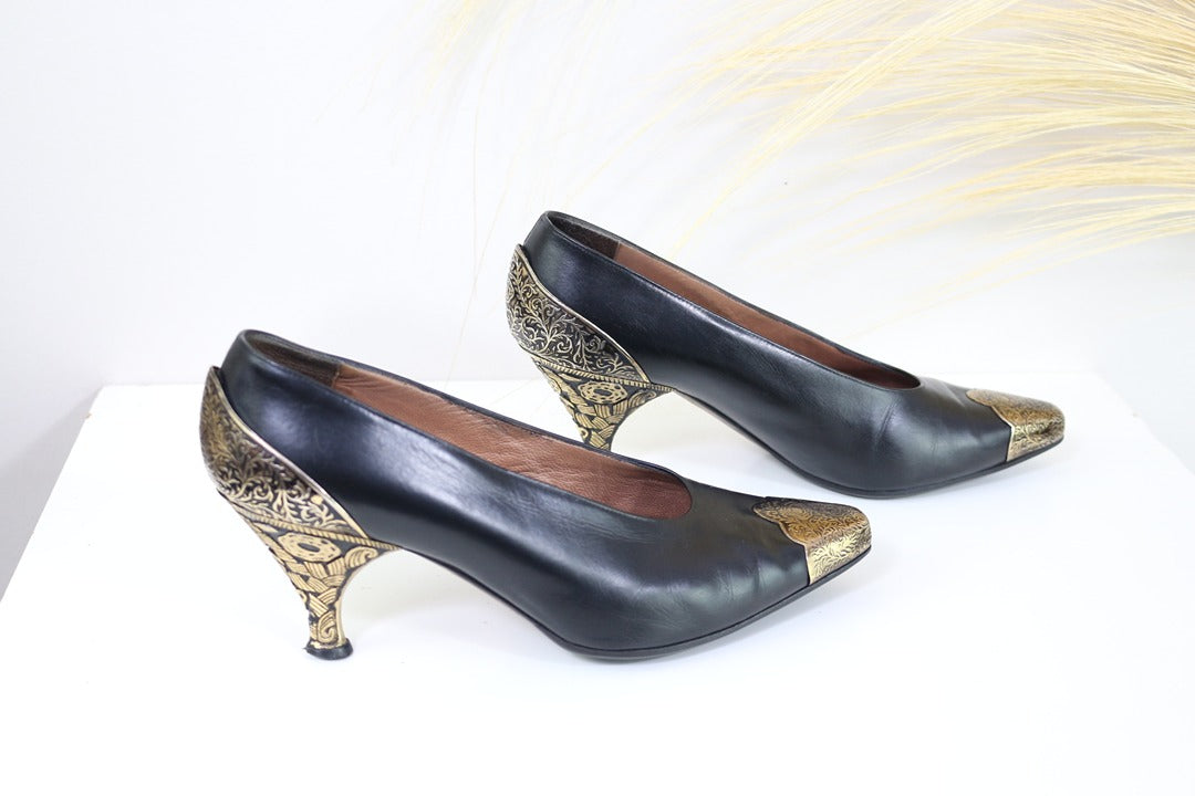 Escarpins Sergio Rossi noir et or vintage 37 7