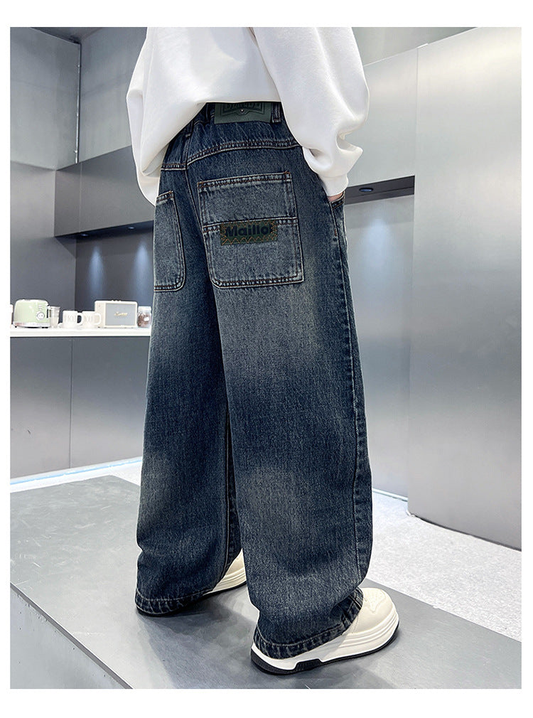 Pantalon en denim décontracté pour garçon, coupe ample, automne 17