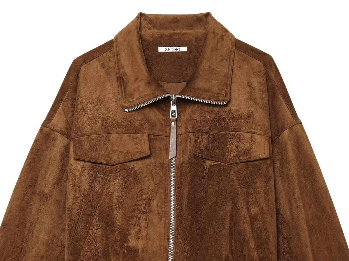 Veste courte effet daim marron femme – photo 6 – Frippin'Dealz