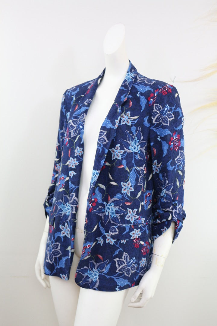 Blazer Promod bleu motif floral chic vintage 42 Fr 42 2