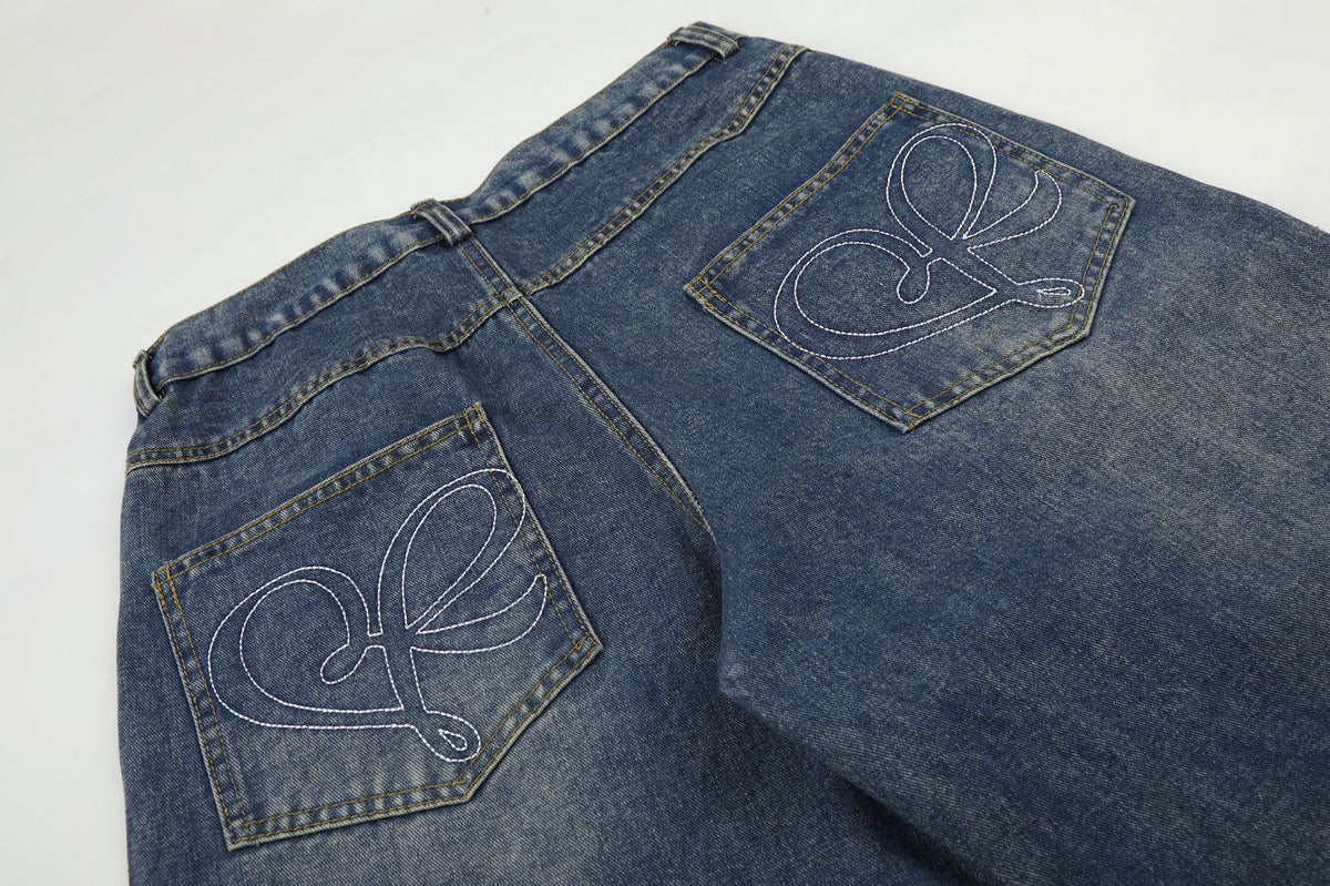 Jean large taille haute délavé effet usé pour femme, rivets et ourlets effilochés 17