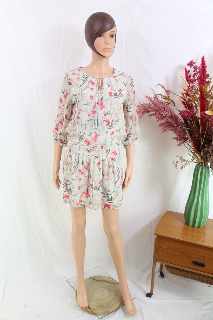 Robe courte Lola Liza mousseline imprimé floral beige rouge S