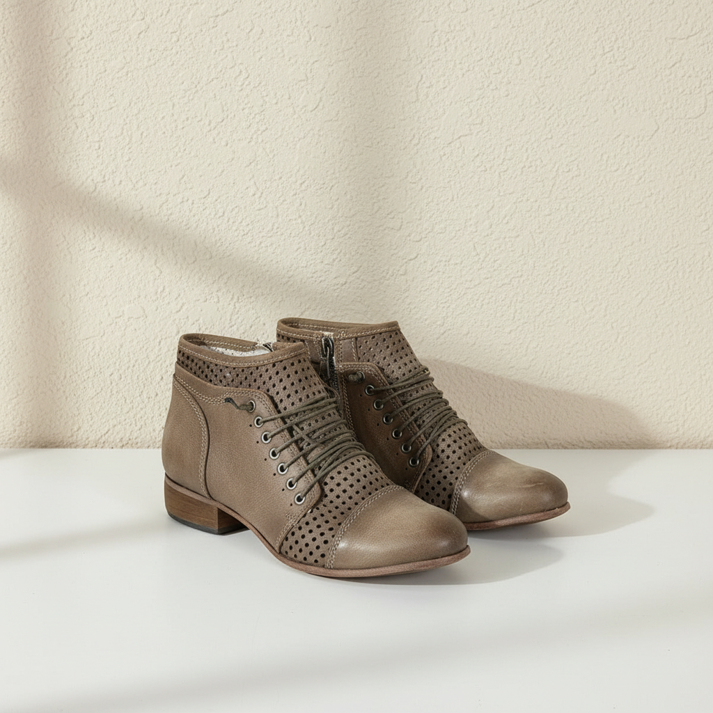 Boots Eva Gatti cuir taupe ajouré boho chic 38