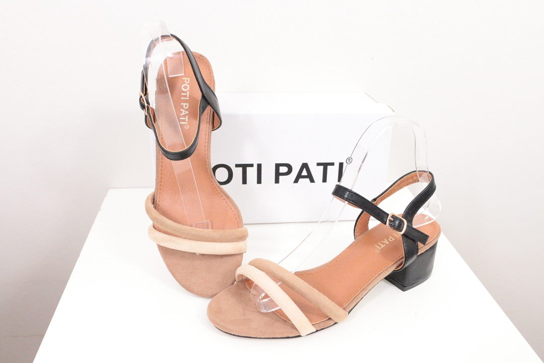 Sandales à talon Poti Pati daim beige et noir 36 4