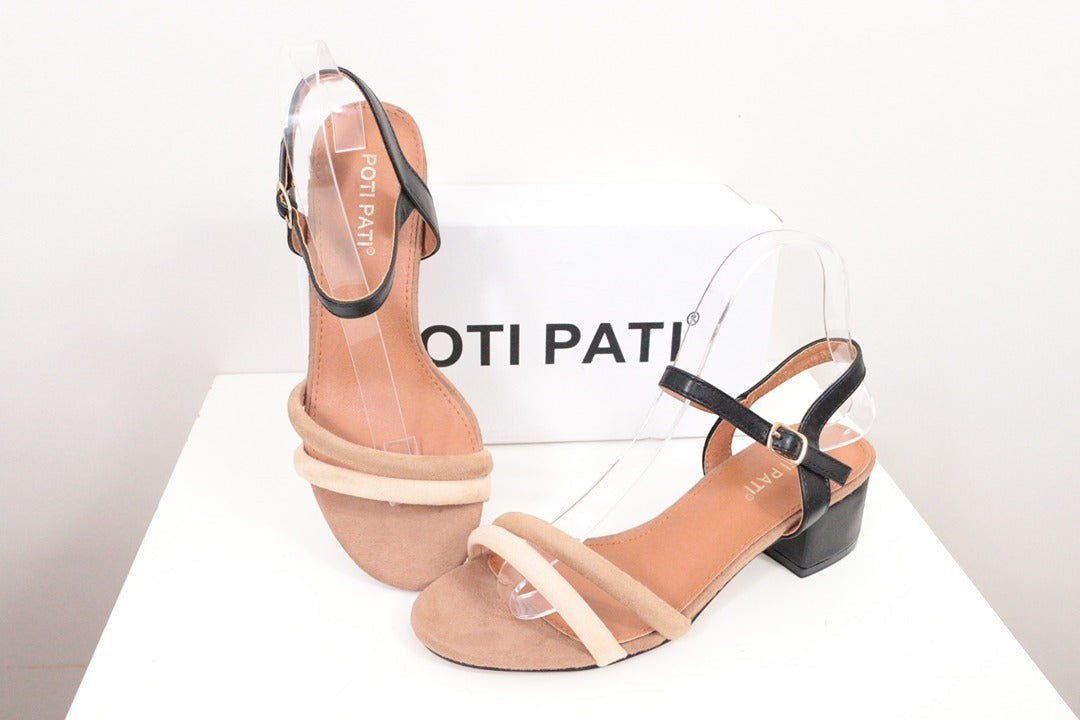 Sandales à talon Poti Pati daim beige et noir 36 6