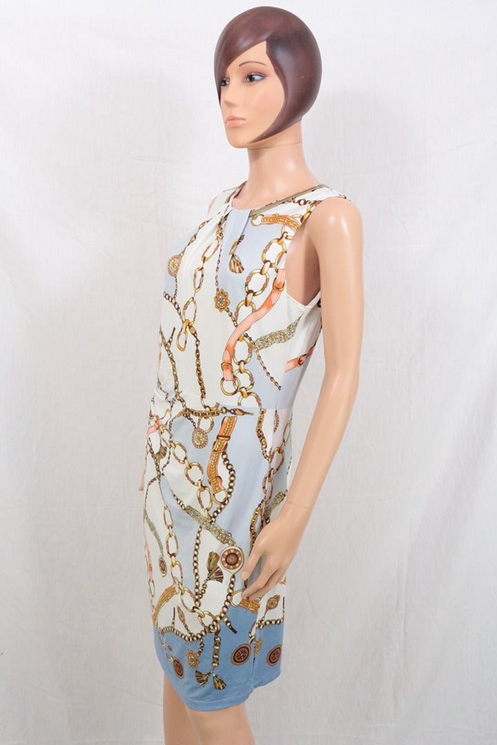 Robe midi K-design chaîne blanc bleu M 10
