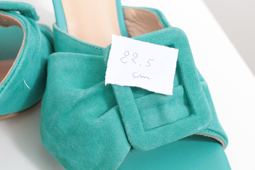 Mules à talon Toi & moi en cuir daim turquoise taille 36 11