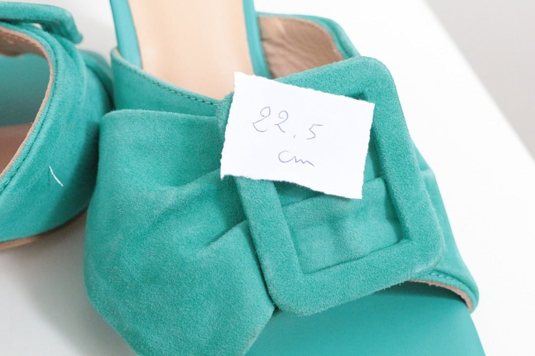 Mules à talon Toi & moi en cuir daim turquoise taille 36 | Frippin'Dealz – photo 12