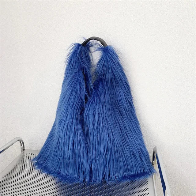 Grand sac porté épaule fausse fourrure moelleux 12 couleurs 10