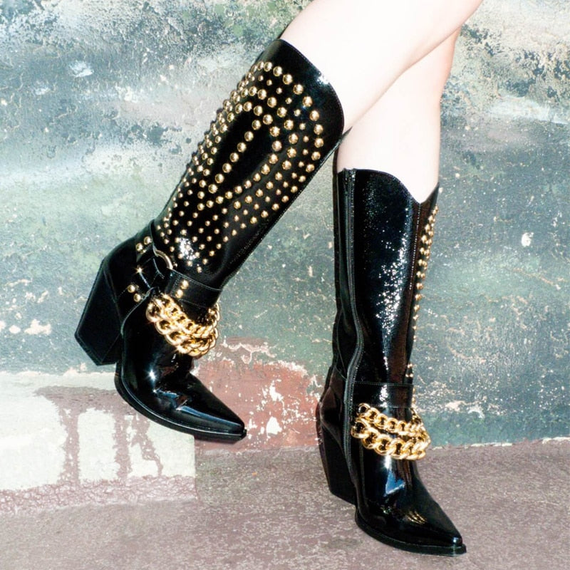 Bottes western punk talon épais rivets femme – photo 13 – Frippin'Dealz