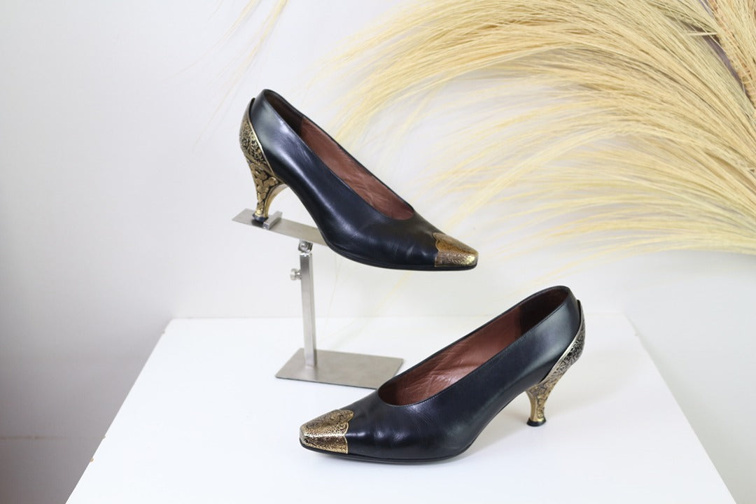 Escarpins Sergio Rossi noir et or vintage 37