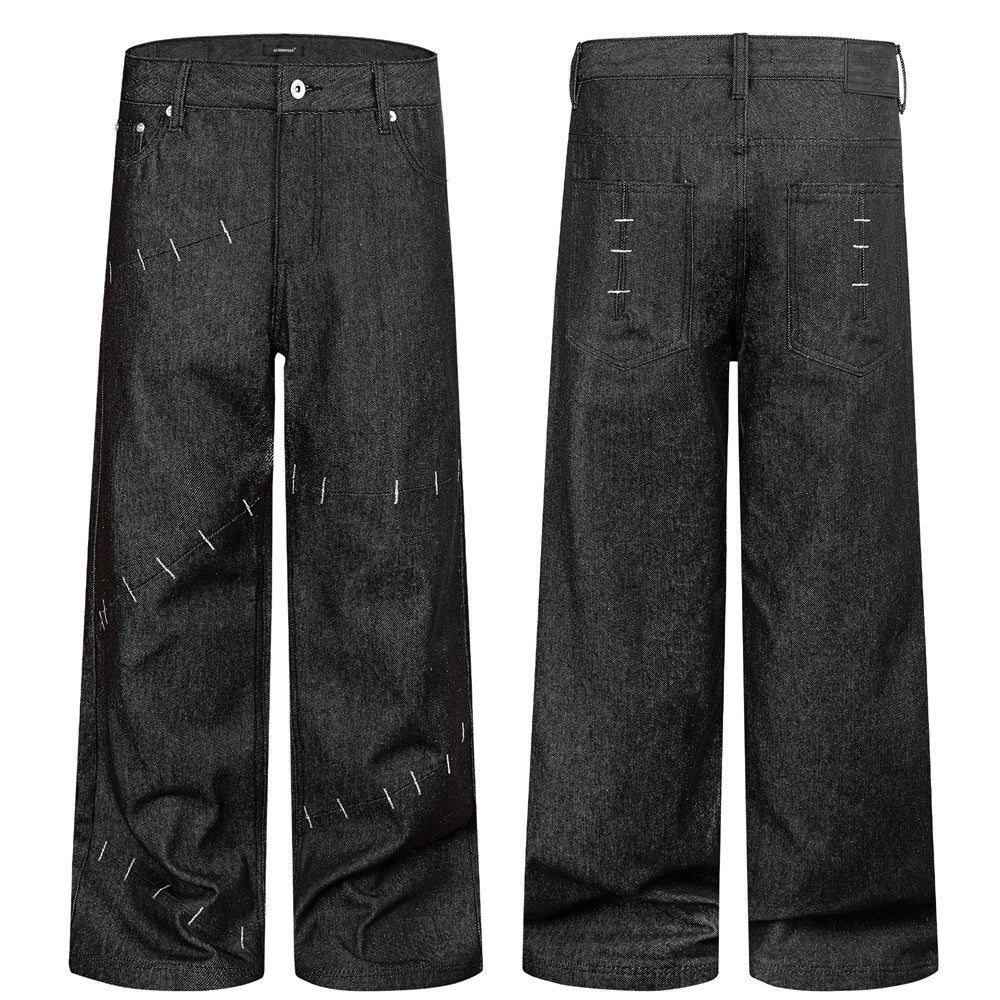 Jean ample à jambes larges en denim brut pour homme, design original 7