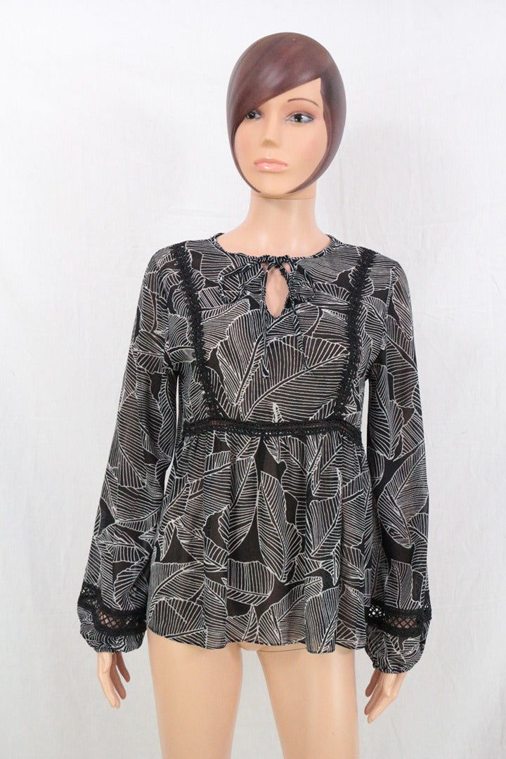 Blouse Esperance polyester noir et blanc feuilles taille M 1