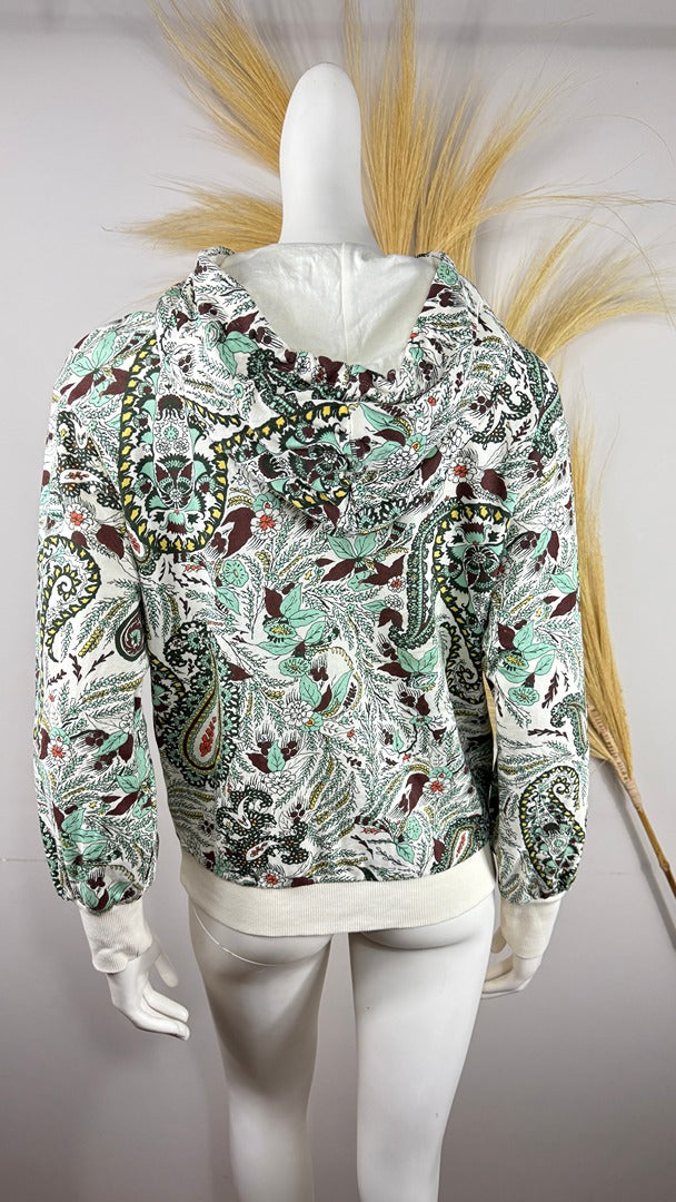 Sweat à capuche Salsa motif cachemire vert crème S boheme chic 5