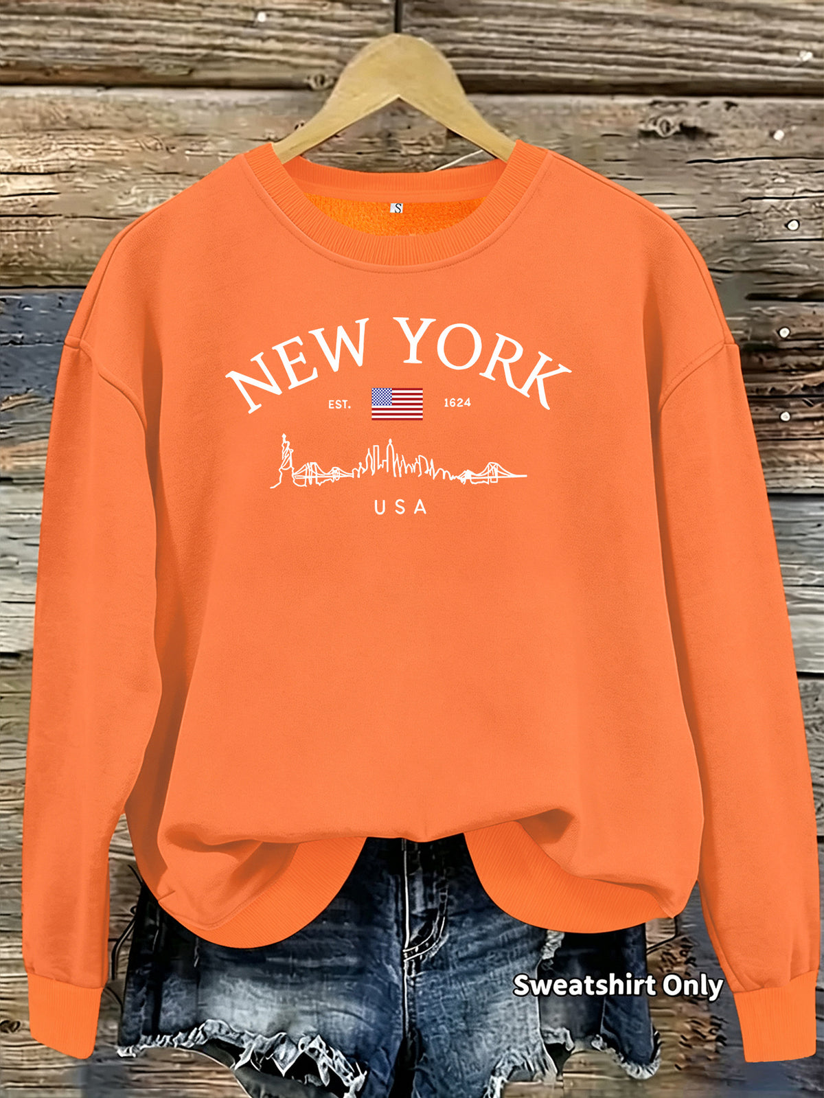 Sweat ample imprimé à col rond et manches lanternes, style urbain décontracté, pour femme, 7 coloris 12