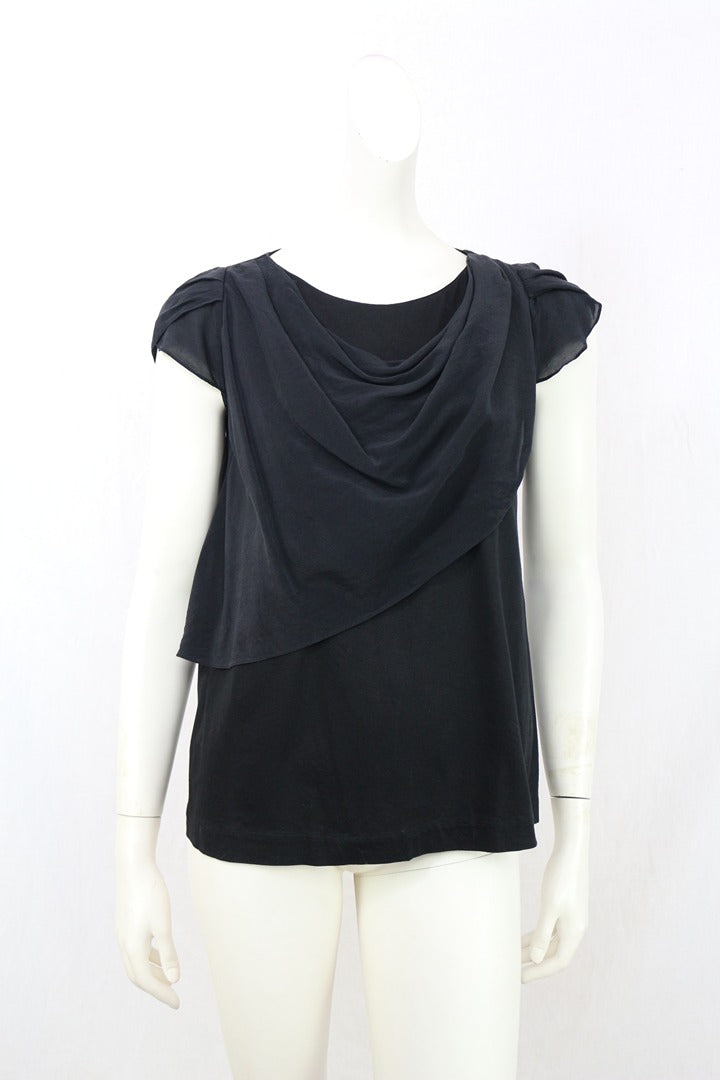 Top noir Bimba & Lola M soie coton fluide drapé chic