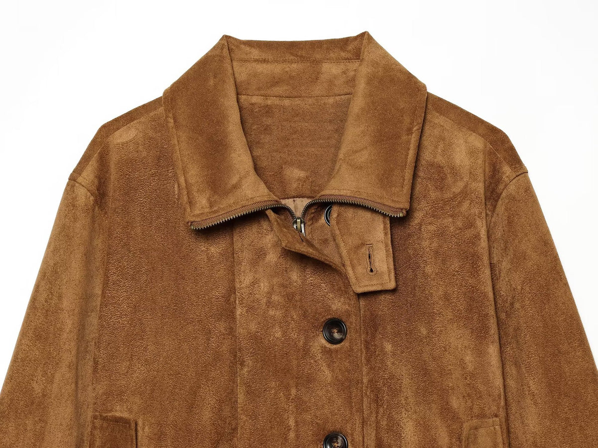 Veste courte col montant effet daim taille élastique femme – photo 9 – Frippin'Dealz
