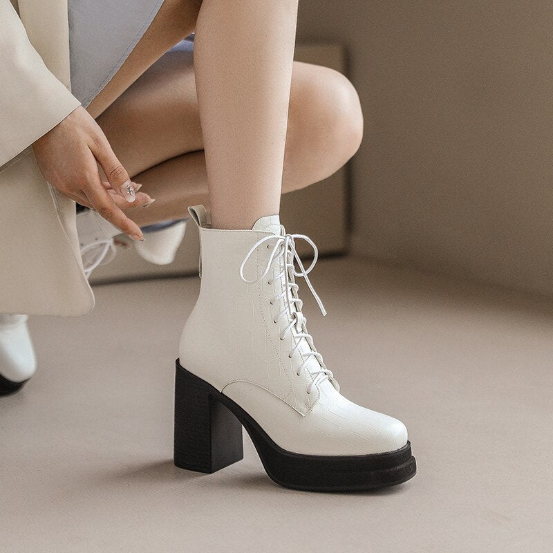 Bottines rétro cuir plateforme talon épais femme – photo 59 – Frippin'Dealz