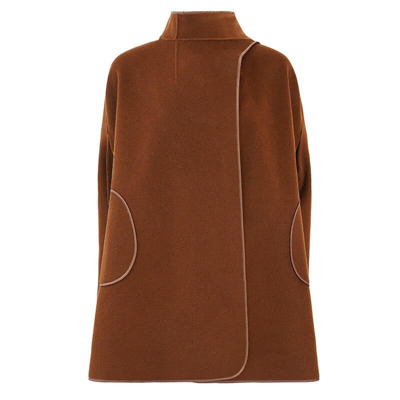 Cape poncho en laine, longue et ample, auburn 8
