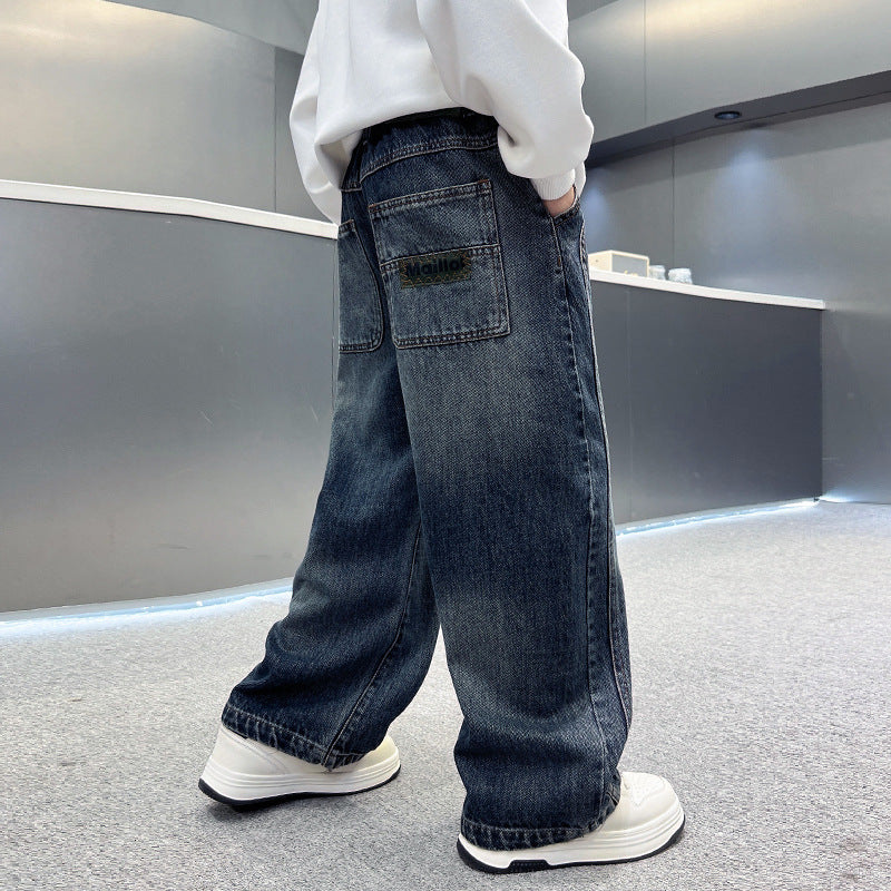 Pantalon en denim décontracté pour garçon, coupe ample, automne 5