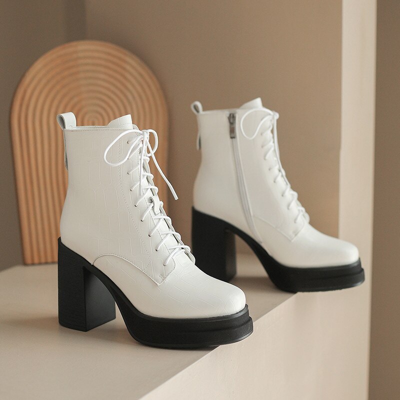 Bottines rétro cuir plateforme talon épais femme – photo 52 – Frippin'Dealz