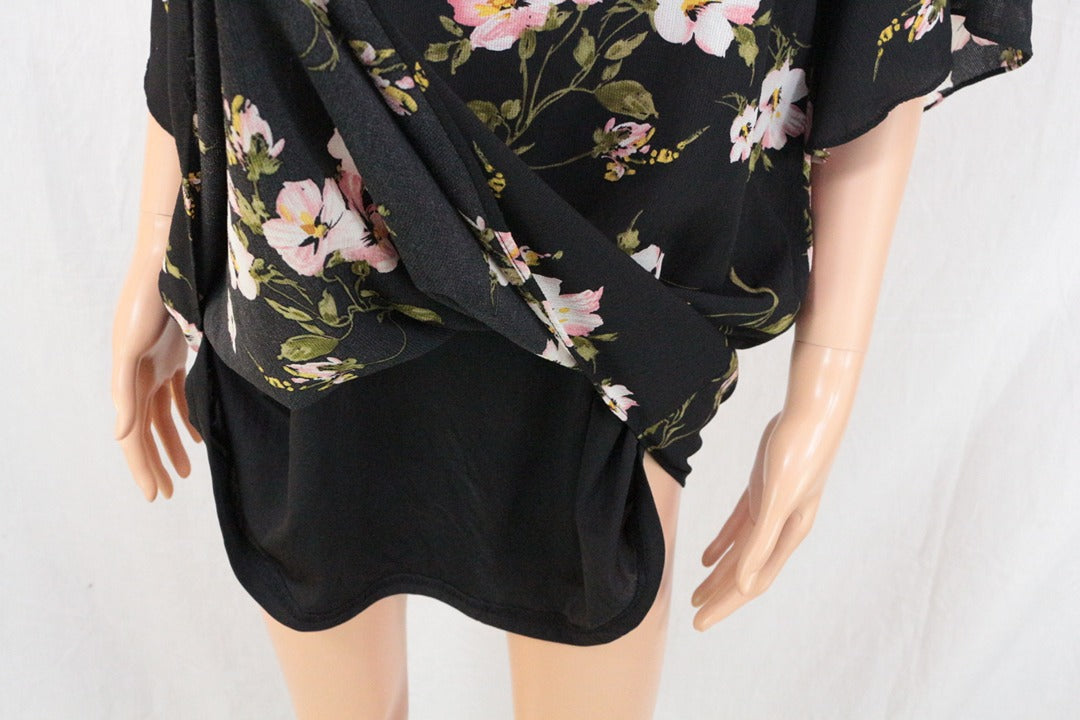 Robe courte Bisou's Project noire à fleurs col bateau S/m 10