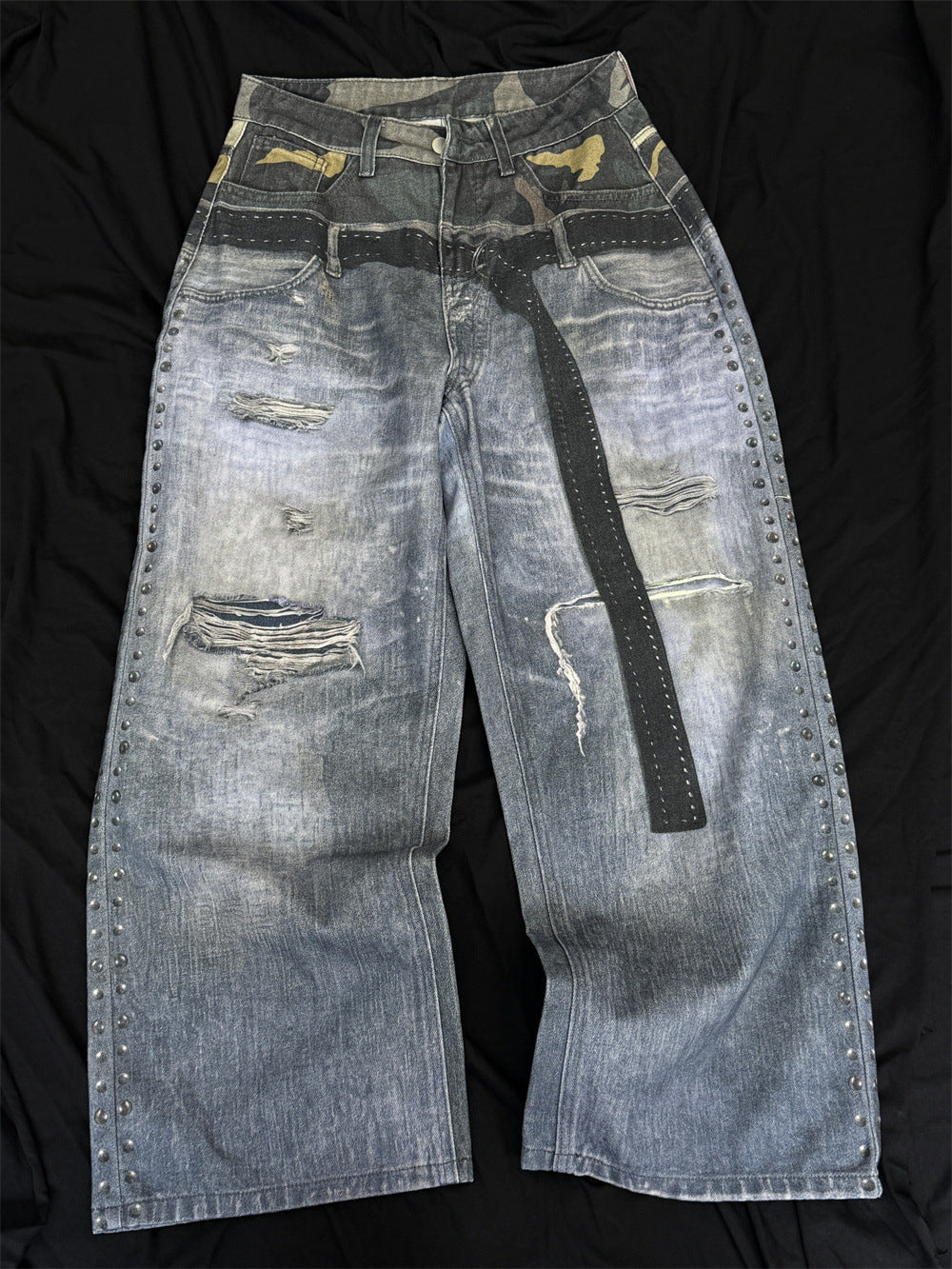 Jean large pour homme imprimé 3D effet usé, style Wasteland, denim déchiré streetwear 11