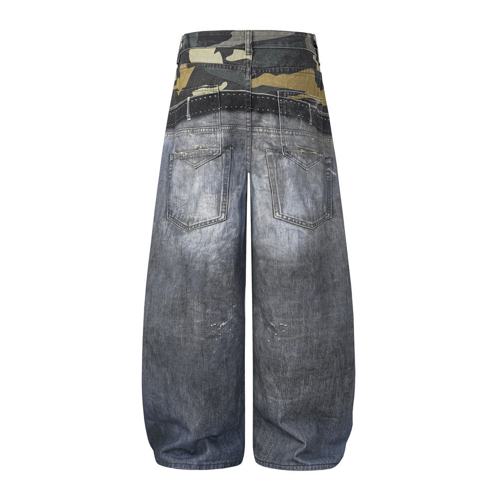 Jean large pour homme imprimé 3D effet usé, style Wasteland, denim déchiré streetwear 10
