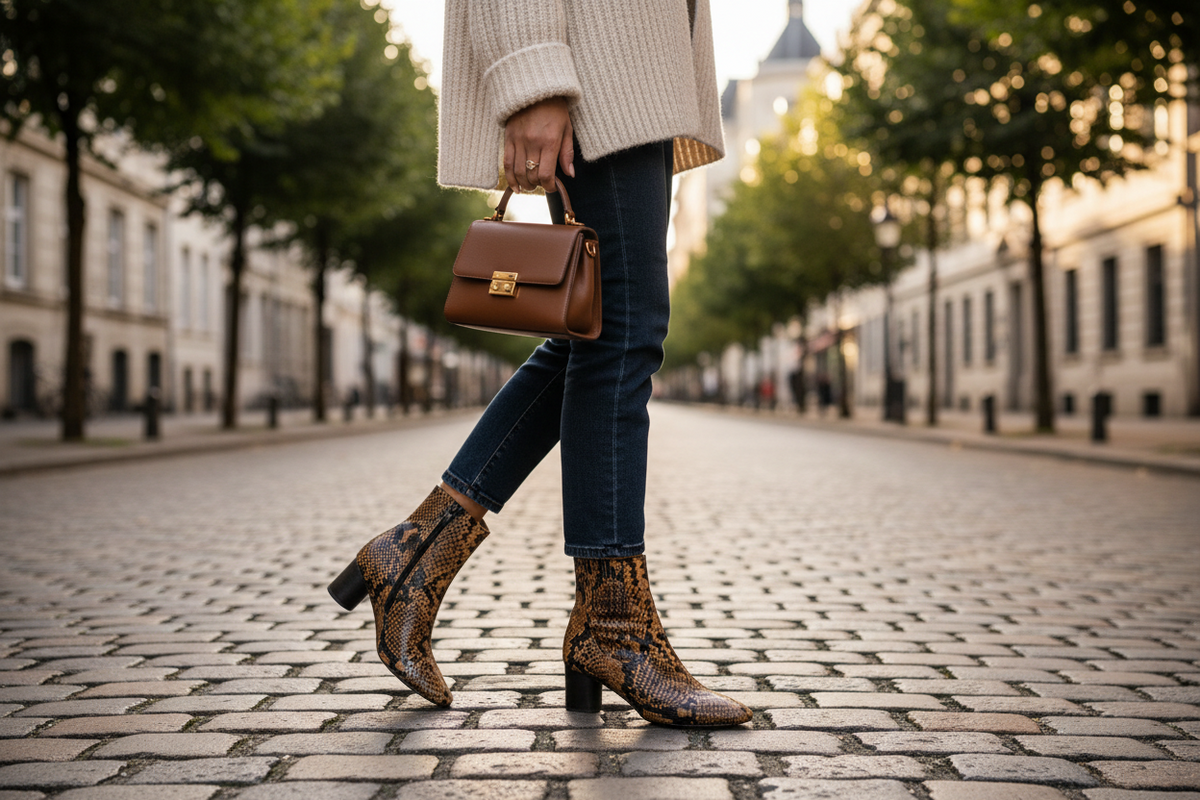 Bottines Sandro cuir de python véritable Marron Taille 37