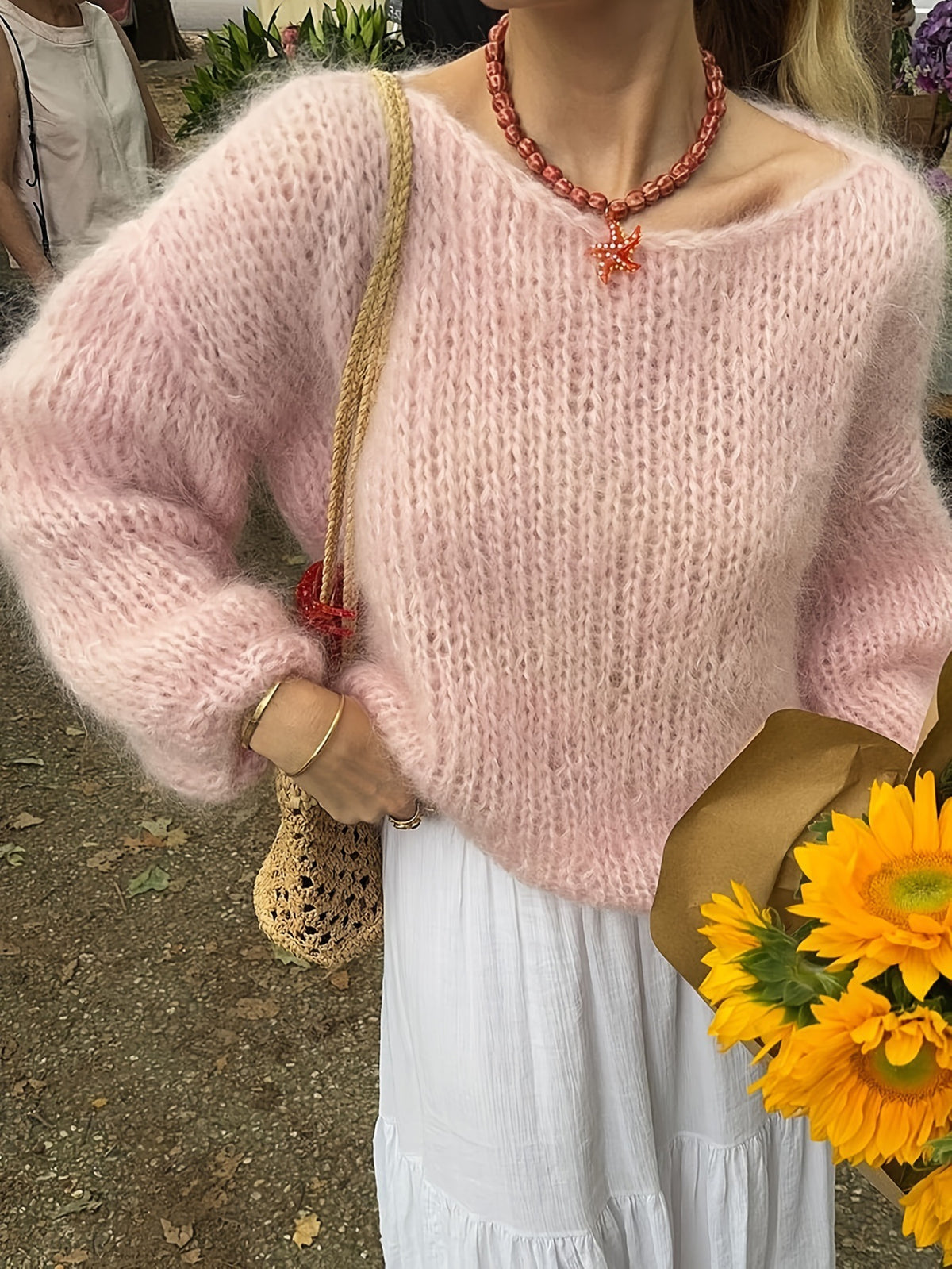 Pull maille ample col rond manches longues femme rose – photo 9 – Frippin'Dealz