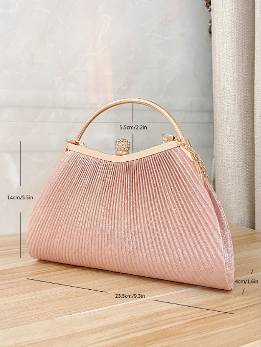 Pochette de soirée rose en forme de sardine avec fermoir à strass – photo 2 – Frippin'Dealz
