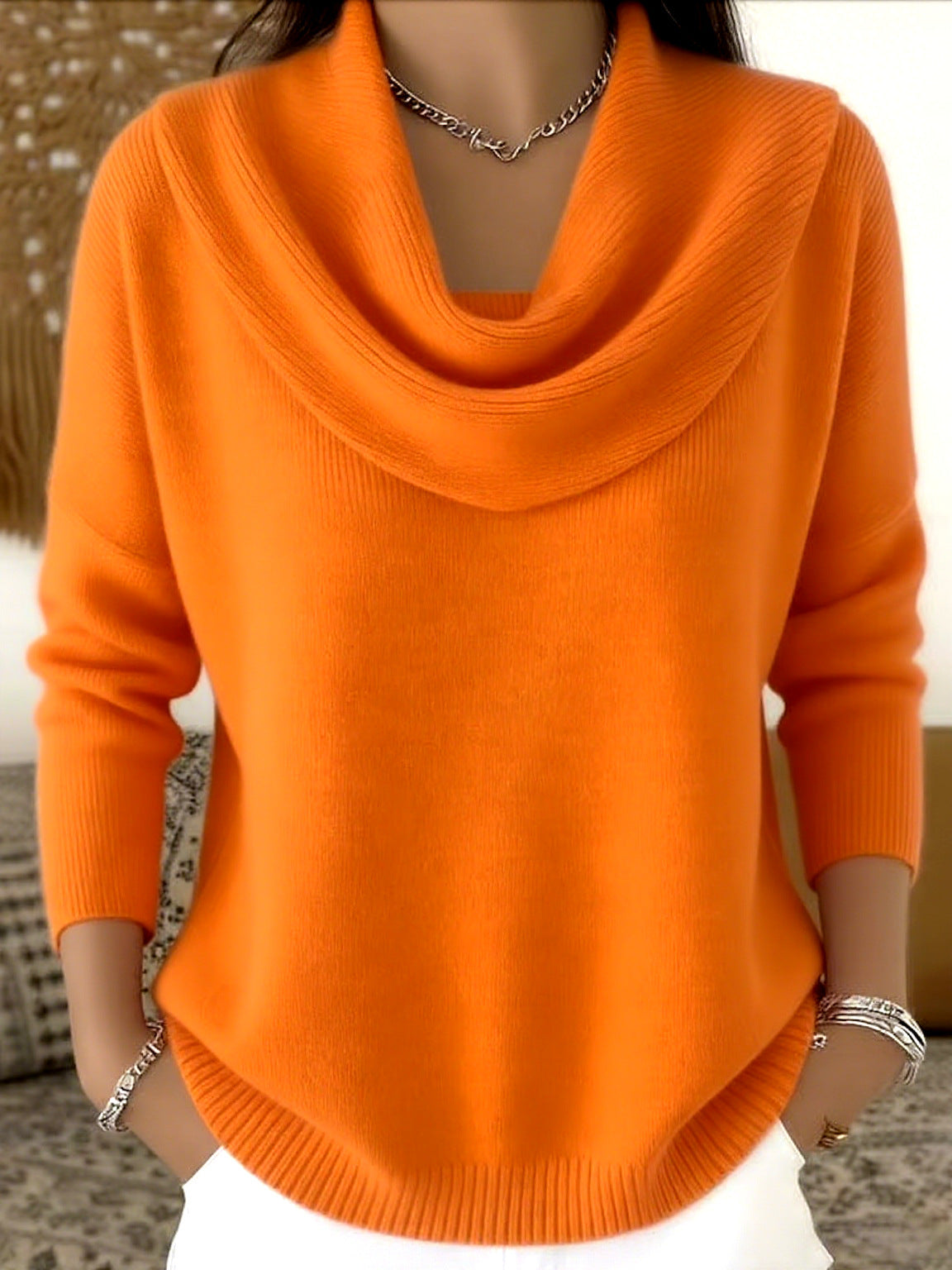 Pull en maille côtelée à col bénitier, coupe ample, manches longues, pour femme 9
