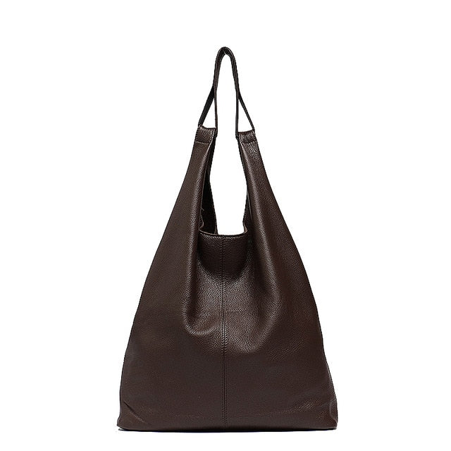 Grand sac porté épaule en cuir de vache souple pour femme, style seau vintage 8