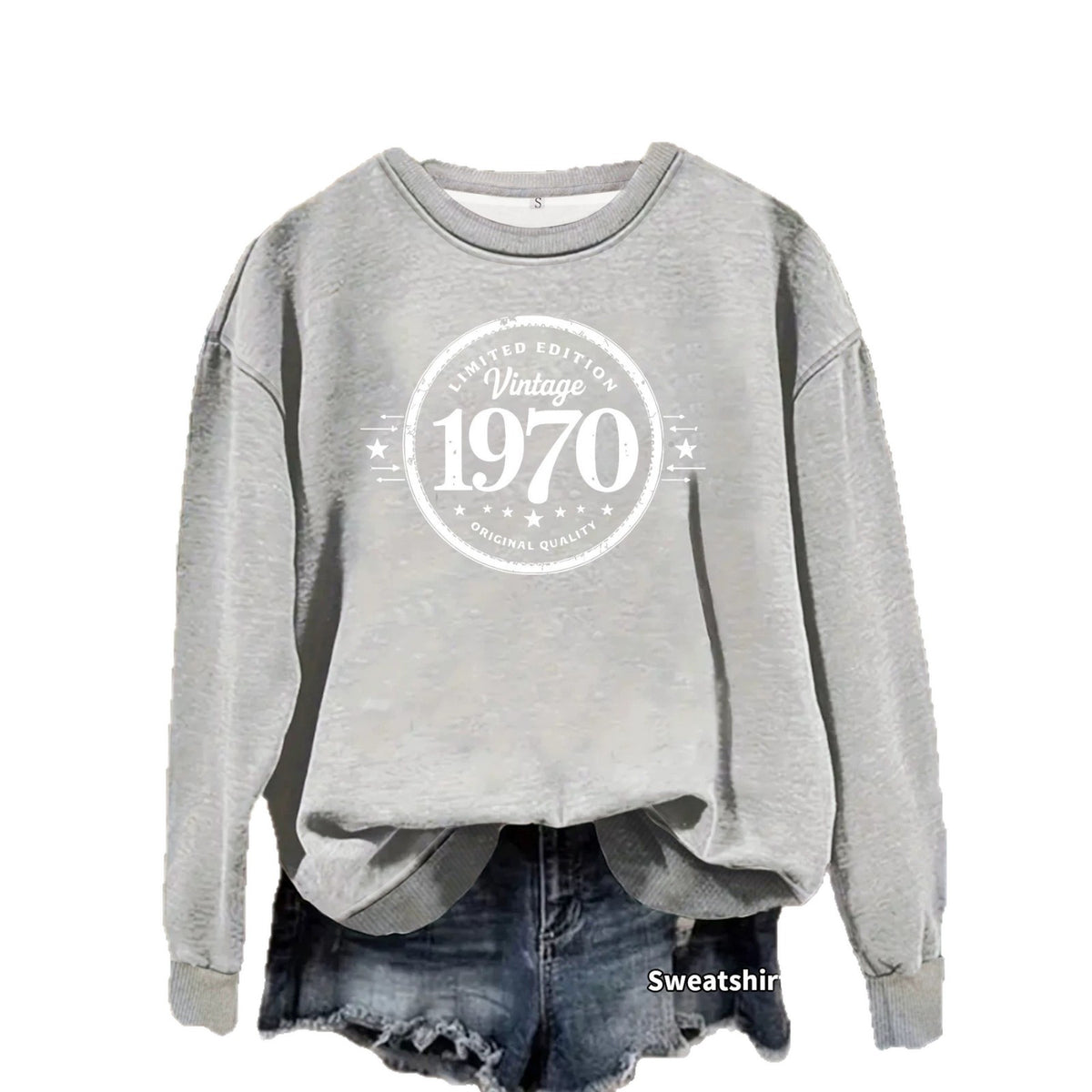 Sweat-shirt ample à col rond, imprimé par transfert thermique, manches lanternes, pour femme, 7 coloris 2